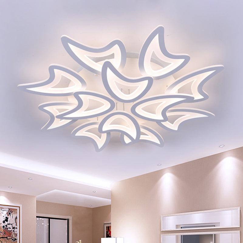 Contemporary Ceiling Lamp With Led Leaves Acrylic Shade And Multiple Light Options 12 / White