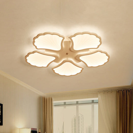 3/5/9-Light LED Flush Ceiling Light with Ginkgo Leaf Acrylic Shade - White Lighting Fixture in Warm/White/Natural Light - for Living Room