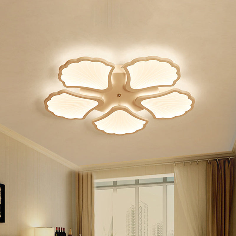 3/5/9-Light Led Flush Ceiling Light With Ginkgo Leaf Acrylic Shade - White Lighting Fixture In