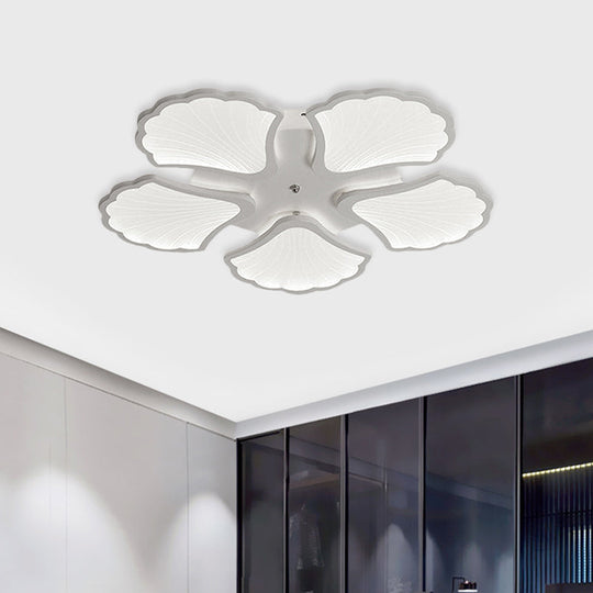 3/5/9-Light Led Flush Ceiling Light With Ginkgo Leaf Acrylic Shade - White Lighting Fixture In