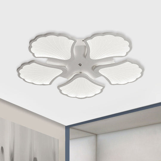 3/5/9-Light LED Flush Ceiling Light with Ginkgo Leaf Acrylic Shade - White Lighting Fixture in Warm/White/Natural Light - for Living Room