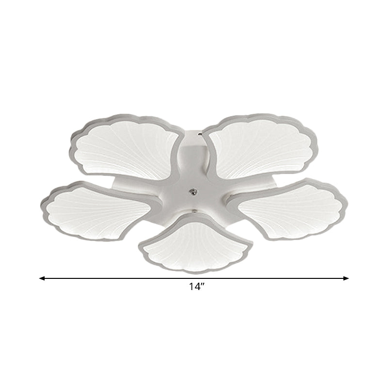 3/5/9-Light Led Flush Ceiling Light With Ginkgo Leaf Acrylic Shade - White Lighting Fixture In