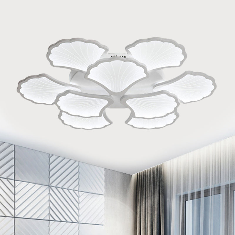 3/5/9-Light LED Flush Ceiling Light with Ginkgo Leaf Acrylic Shade - White Lighting Fixture in Warm/White/Natural Light - for Living Room