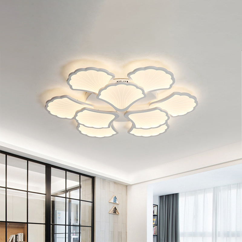 3/5/9-Light LED Flush Ceiling Light with Ginkgo Leaf Acrylic Shade - White Lighting Fixture in Warm/White/Natural Light - for Living Room