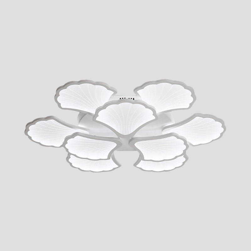 3/5/9-Light LED Flush Ceiling Light with Ginkgo Leaf Acrylic Shade - White Lighting Fixture in Warm/White/Natural Light - for Living Room