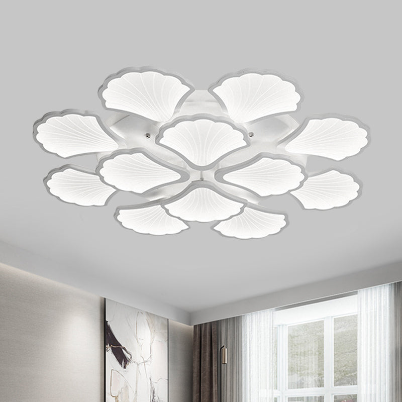 3/5/9-Light LED Flush Ceiling Light with Ginkgo Leaf Acrylic Shade - White Lighting Fixture in Warm/White/Natural Light - for Living Room