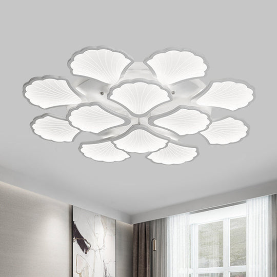 3/5/9-Light LED Flush Ceiling Light with Ginkgo Leaf Acrylic Shade - White Lighting Fixture in Warm/White/Natural Light - for Living Room