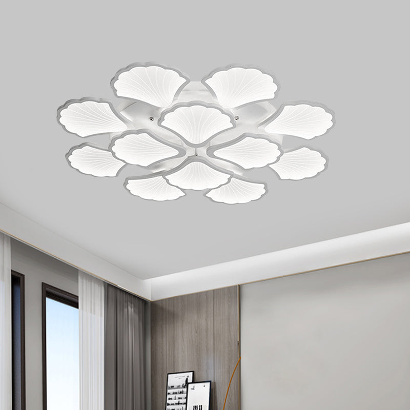 3/5/9-Light LED Flush Ceiling Light with Ginkgo Leaf Acrylic Shade - White Lighting Fixture in Warm/White/Natural Light - for Living Room