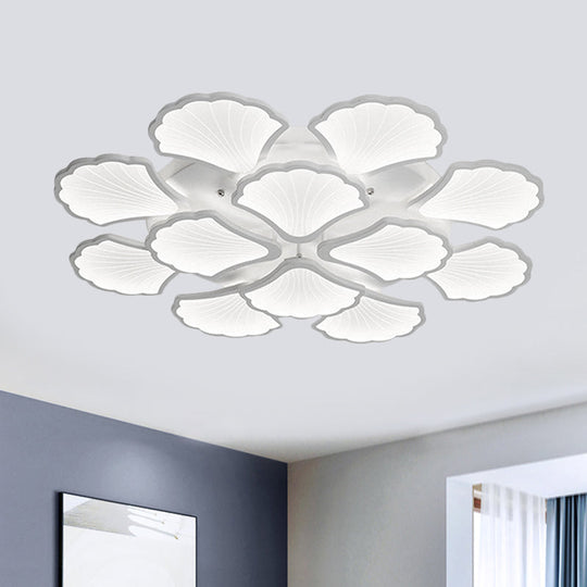 3/5/9-Light LED Flush Ceiling Light with Ginkgo Leaf Acrylic Shade - White Lighting Fixture in Warm/White/Natural Light - for Living Room