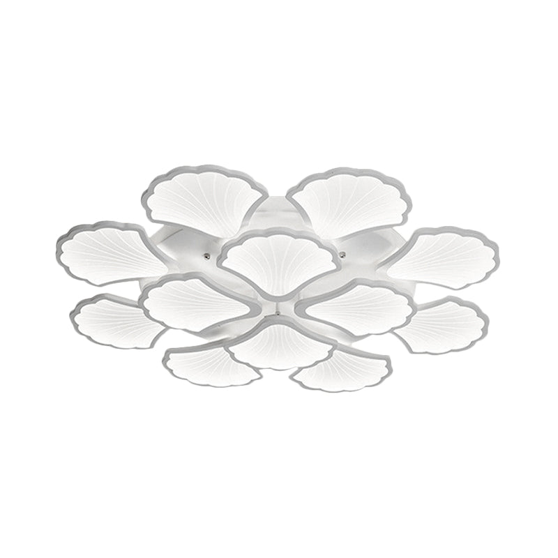 3/5/9-Light LED Flush Ceiling Light with Ginkgo Leaf Acrylic Shade - White Lighting Fixture in Warm/White/Natural Light - for Living Room