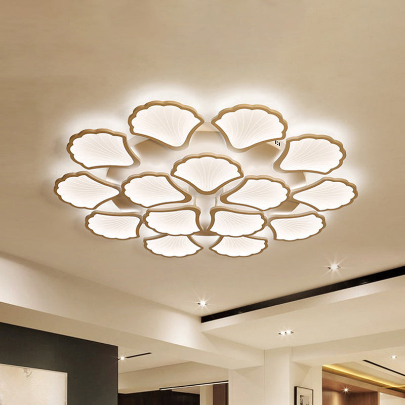 3/5/9-Light LED Flush Ceiling Light with Ginkgo Leaf Acrylic Shade - White Lighting Fixture in Warm/White/Natural Light - for Living Room