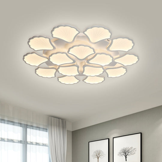 3/5/9-Light LED Flush Ceiling Light with Ginkgo Leaf Acrylic Shade - White Lighting Fixture in Warm/White/Natural Light - for Living Room