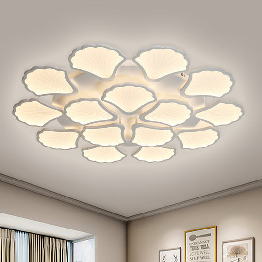 3/5/9-Light LED Flush Ceiling Light with Ginkgo Leaf Acrylic Shade - White Lighting Fixture in Warm/White/Natural Light - for Living Room