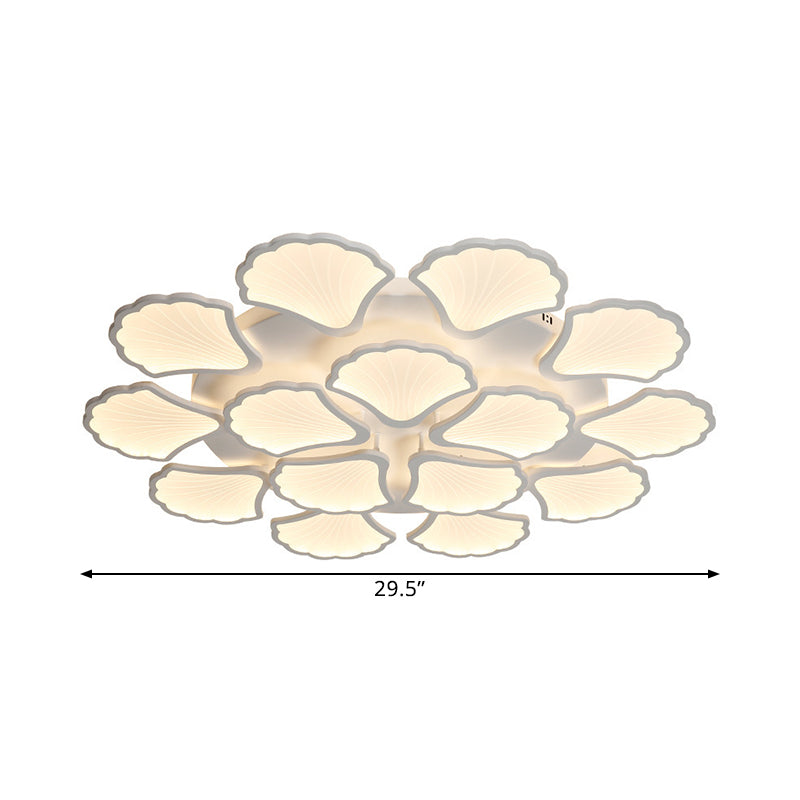 3/5/9-Light Led Flush Ceiling Light With Ginkgo Leaf Acrylic Shade - White Lighting Fixture In