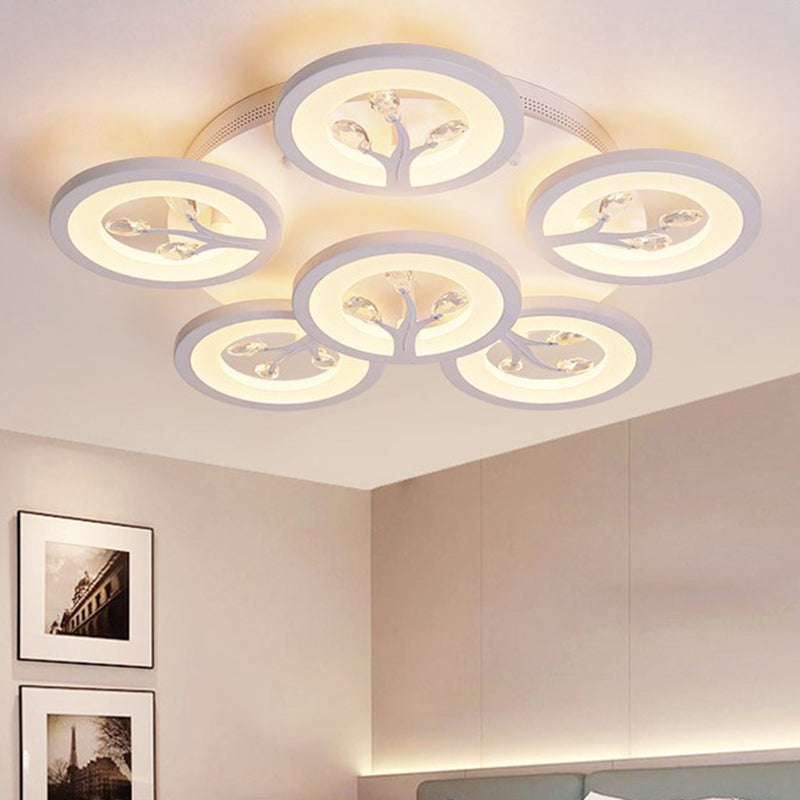 Modern Acrylic Tree Flush Mount Ceiling Light With Led And Crystal Accents - 3/6/9-Light Fixture In