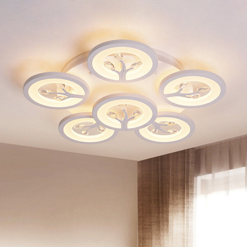 Modern Acrylic Tree Flush Mount Ceiling Light With Led And Crystal Accents - 3/6/9-Light Fixture In