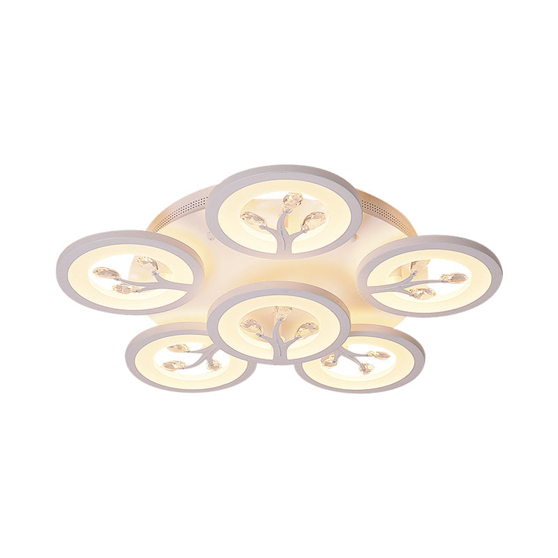 Modern Acrylic Tree Flush Mount Ceiling Light With Led And Crystal Accents - 3/6/9-Light Fixture In