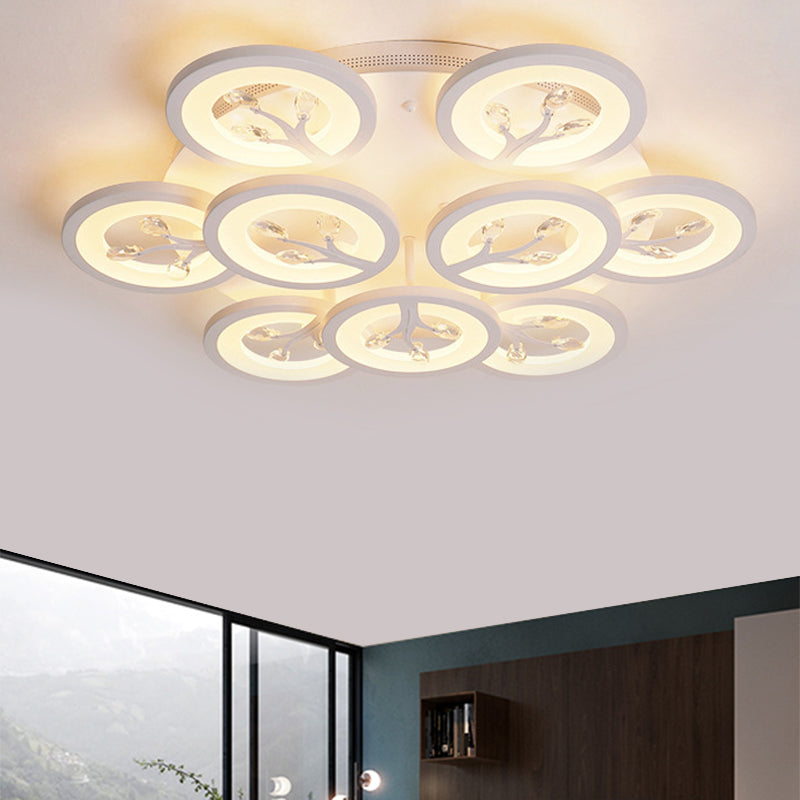 Modern Acrylic Tree Flush Mount Ceiling Light with LED and Crystal Accents - 3/6/9-Light Fixture in Warm/White/Natural Light