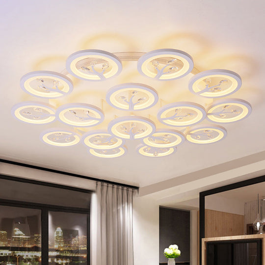 Modern Acrylic Tree Flush Mount Ceiling Light With Led And Crystal Accents - 3/6/9-Light Fixture In