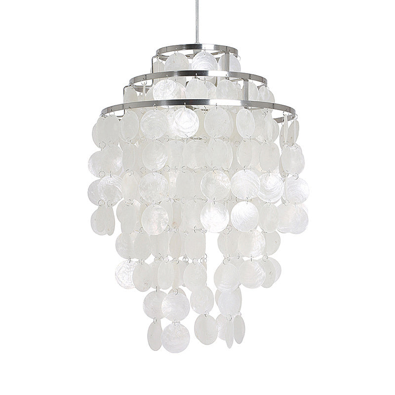 Contemporary Shell Wind Chime Chandelier Lamp - 3 Lights Hanging Pendant White Various Sizes