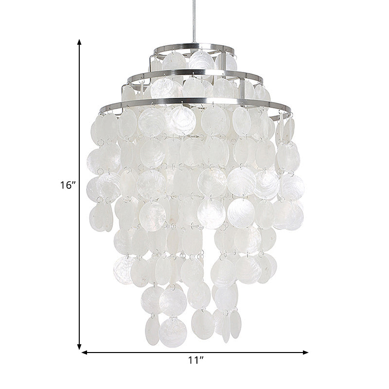 Contemporary Shell Wind Chime Chandelier Lamp - 3 Lights Hanging Pendant White Various Sizes