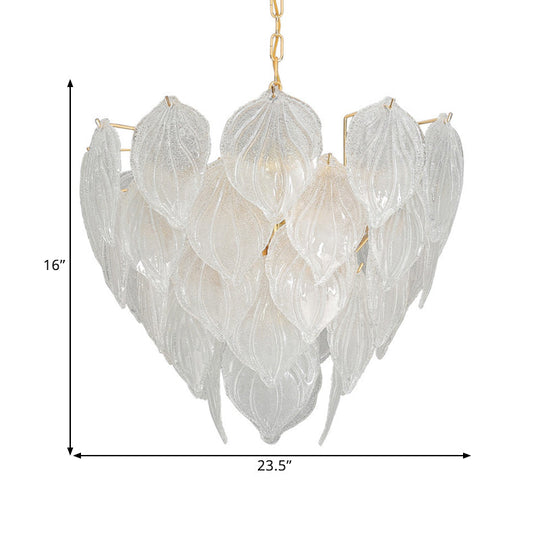 Gold Leaf Glass Pendant Chandelier - 1-Light Living Room Ceiling Fixture 16/23.5/31.5 Wide