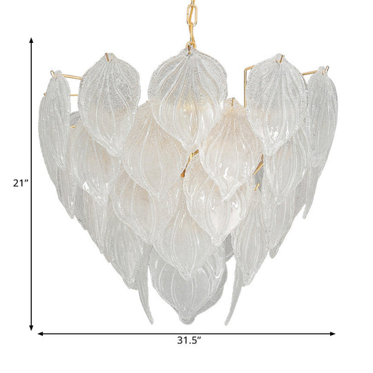 Gold Leaf Glass Pendant Chandelier - 1-Light Living Room Ceiling Fixture 16/23.5/31.5 Wide