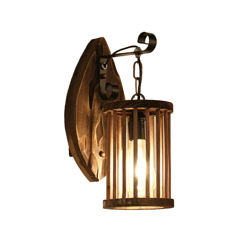 Cage Sconce Industrial 1 Light Wood Lodge Wall For Coffee Shop