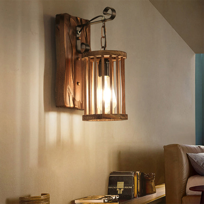 Cage Sconce Industrial 1 Light Wood Lodge Wall For Coffee Shop