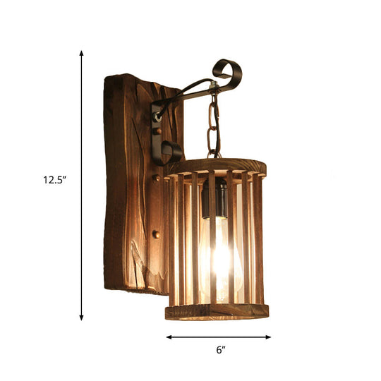 Cage Sconce Industrial 1 Light Wood Lodge Wall For Coffee Shop