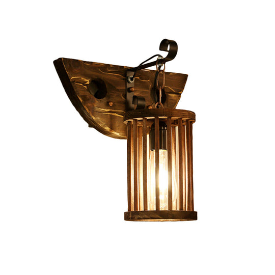 Cage Sconce Industrial 1 Light Wood Lodge Wall For Coffee Shop