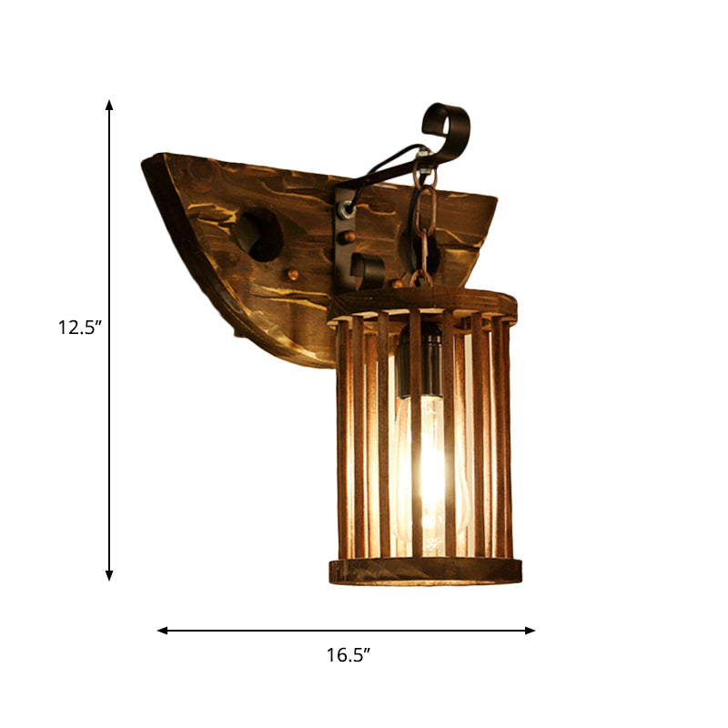 Cage Sconce Industrial 1 Light Wood Lodge Wall For Coffee Shop