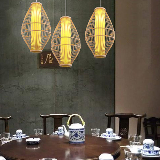 Hand-Woven Beige Hanging Light: Asian Style 1-Light Bamboo Pendant Lamp