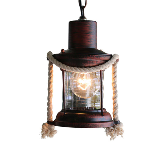 Coastal Kerosene Pendant Light - Antique Brass/Copper, Clear Glass, 6"/8.5" Wide