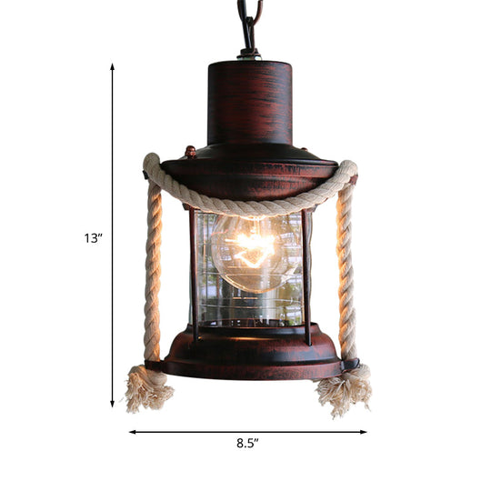 Coastal Kerosene Pendant Light - Antique Brass/Copper, Clear Glass, 6"/8.5" Wide