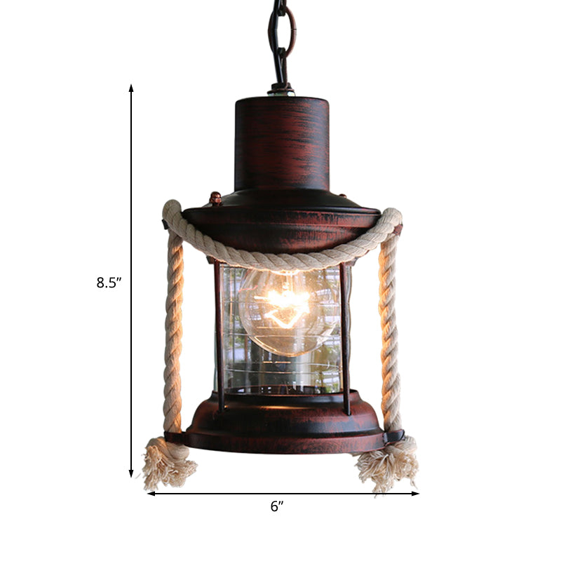 Coastal Kerosene Pendant Light - Antique Brass/Copper, Clear Glass, 6"/8.5" Wide