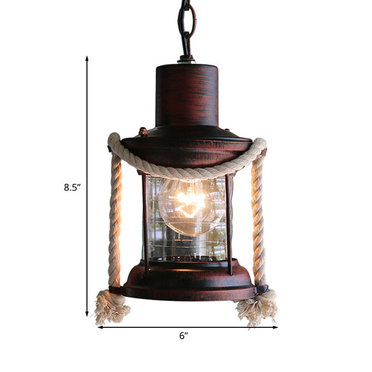 Coastal Kerosene Pendant Light - Antique Brass/Copper, Clear Glass, 6"/8.5" Wide