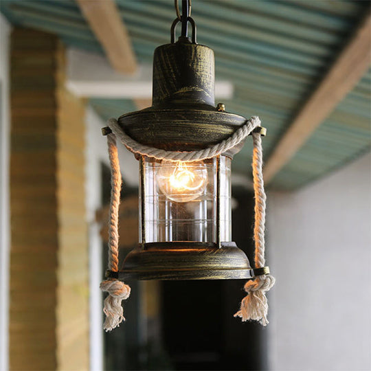 Coastal Kerosene Pendant Light - Antique Brass/Copper, Clear Glass, 6"/8.5" Wide