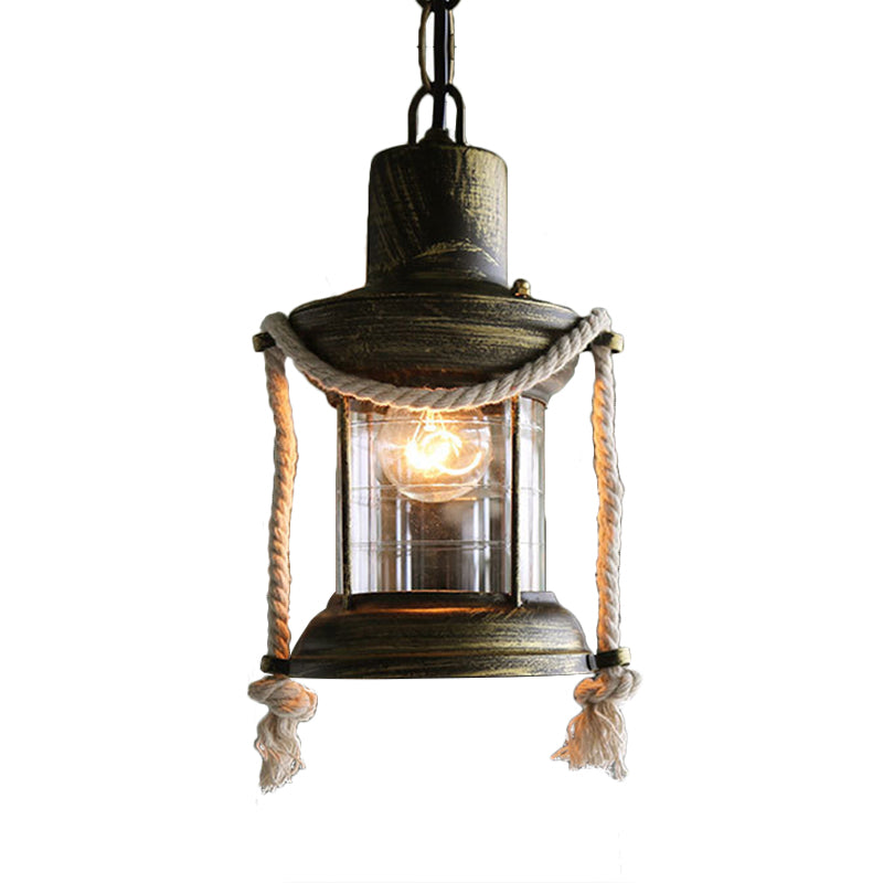 Coastal Kerosene Pendant Light - Antique Brass/Copper, Clear Glass, 6"/8.5" Wide