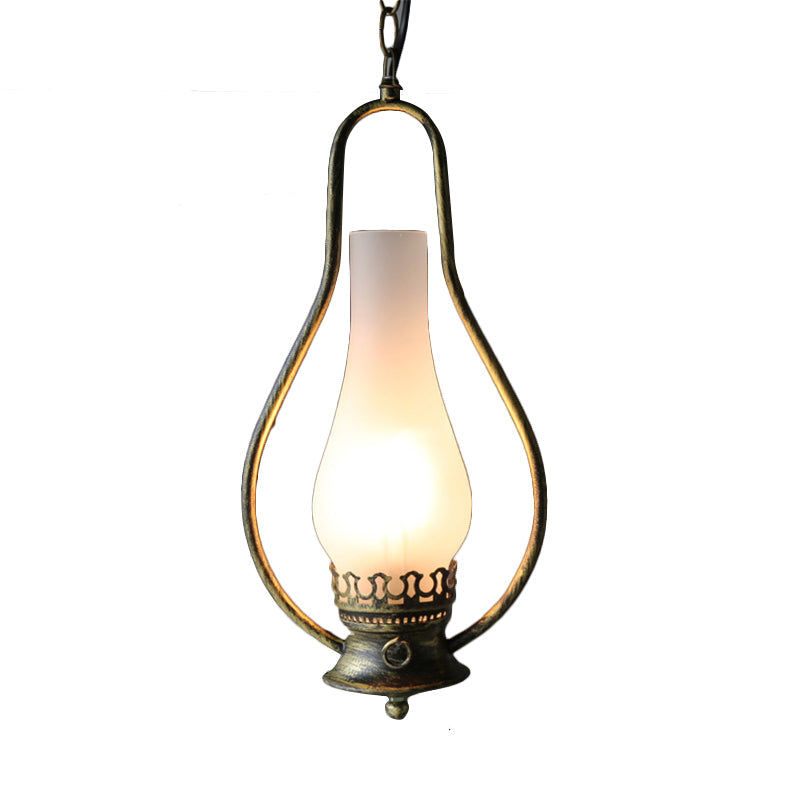 Industrial 1-Light Pendant Lamp With Crackle Glass In Antique Copper/Bronze Finish For Living Room