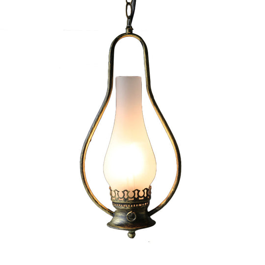 Industrial 1-Light Pendant Lamp With Crackle Glass In Antique Copper/Bronze Finish For Living Room