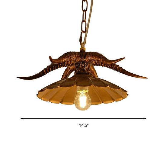 Rustic Deer Horn Loft Pendant Light - Scalloped Hanging Ceiling Lamp