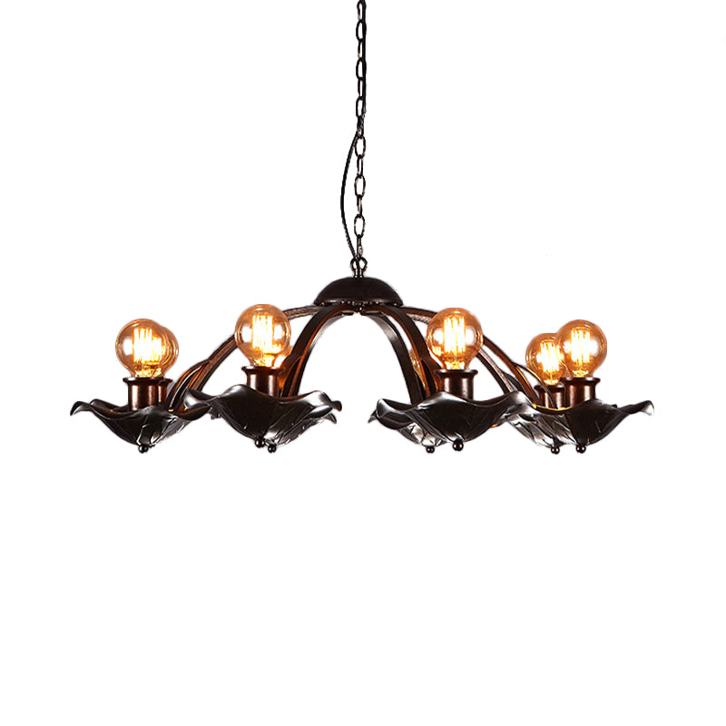 Lotus Leaf Metal Chandelier Light: Adjustable Height Hanging Lamp