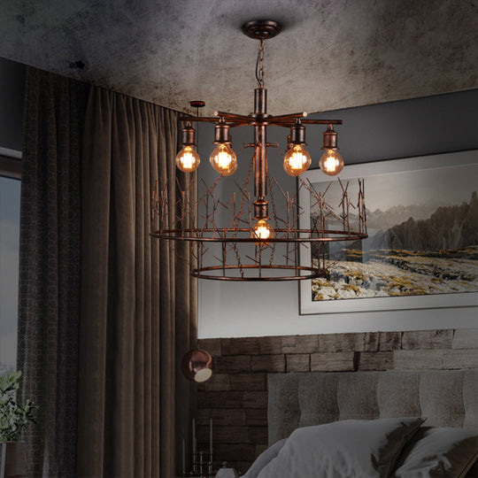 Retro Loft Metal Sputnik Chandelier Pendant Light - 7 Open Bulb Design in Copper, 39" Chain