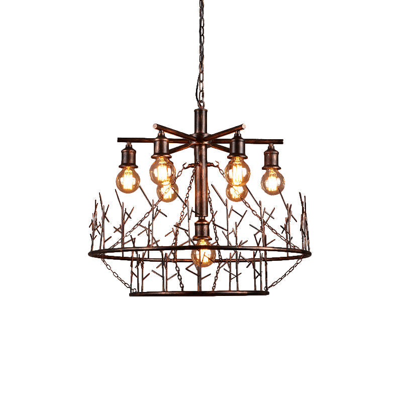 Retro Loft Metal Sputnik Chandelier Pendant Light - 7 Open Bulb Design in Copper, 39" Chain