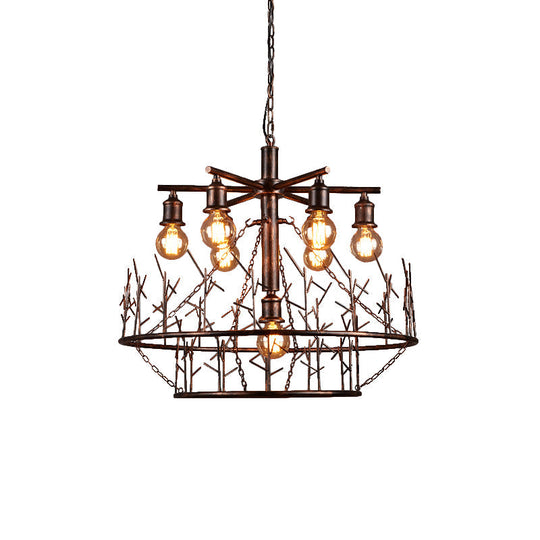 Retro Loft Metal Sputnik Chandelier Pendant Light - 7 Open Bulb Design in Copper, 39" Chain