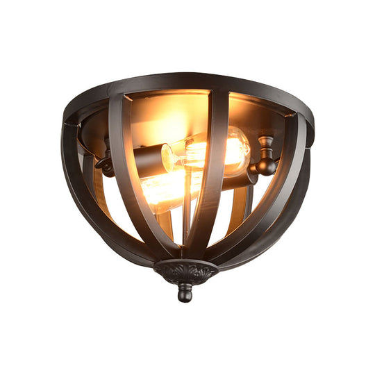 Vintage Style Metallic Cage Ceiling Mount Lamp with 2 Lights in Black for Living Room