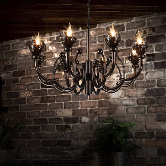 Adjustable Rustic 8-Light Chandelier With Industrial Candle Design Bronze