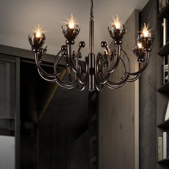 Adjustable Rustic 8-Light Chandelier With Industrial Candle Design