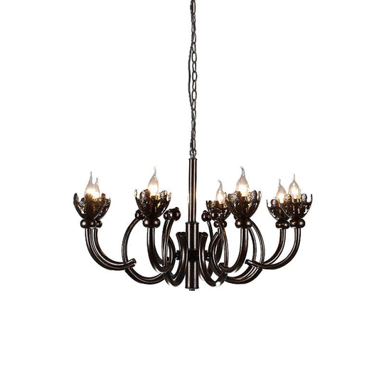 Adjustable Rustic 8-Light Chandelier With Industrial Candle Design